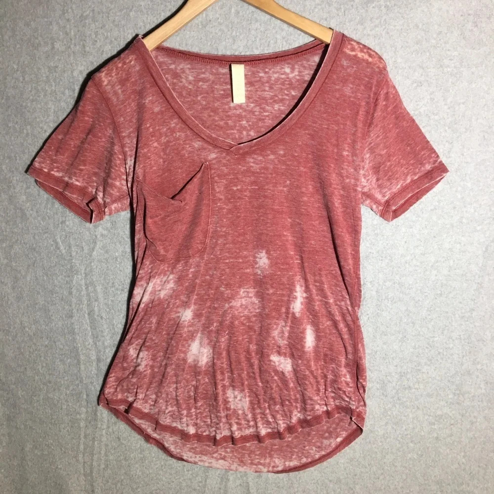 Womens Altar’d State Shirt V Neck Distressed Tie Dye Pocket Thin Summer Spring